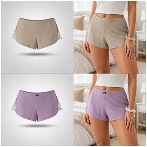 Victoria’s Secret Sleep Shorts Set | Ribbed Lounge Pajama Shorts | Beige Purple